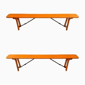 Mid-Century French Wood of Guinguette Village Folding Benches, 1960s, Set of 12-LA-1316938