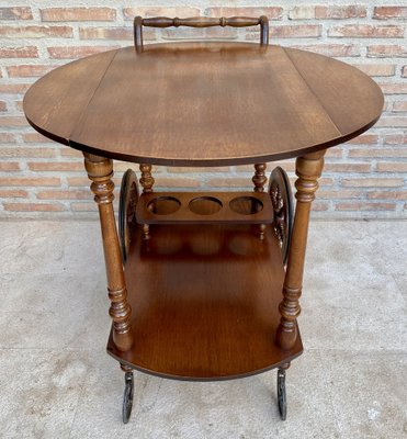 Mid-Century French Wooden Bar Cart Trolley, 1950s-NOU-1739762