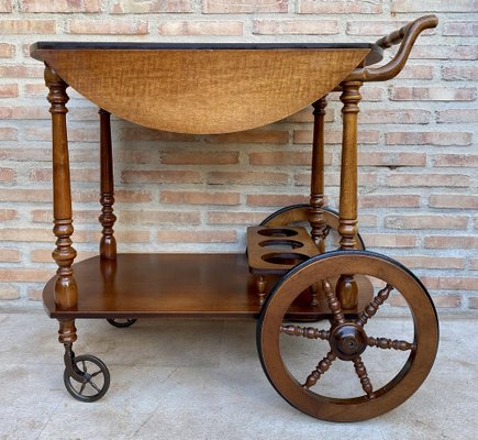 Mid-Century French Wooden Bar Cart Trolley, 1950s-NOU-1739762