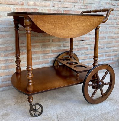 Mid-Century French Wooden Bar Cart Trolley, 1950s-NOU-1739762