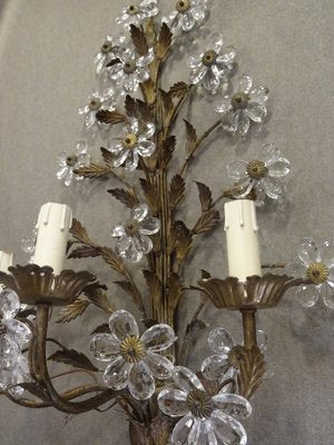 Mid-Century French Wrought Iron and Cut Glass Sconce-NUC-584578