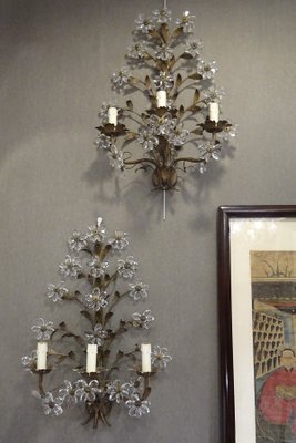 Mid-Century French Wrought Iron and Cut Glass Sconce-NUC-584578