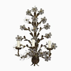 Mid-Century French Wrought Iron and Cut Glass Sconce-NUC-584578