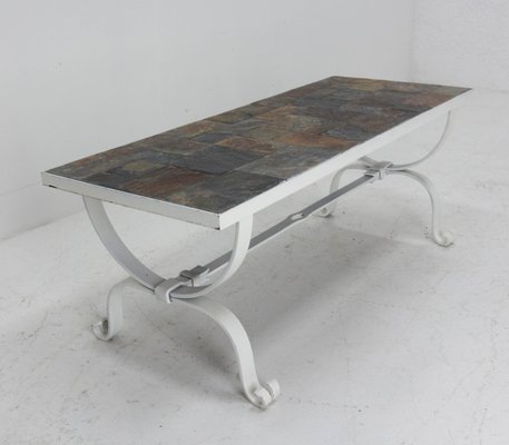 Mid-Century French Wrought Iron & Slate Top Coffee Table-RIU-1141748