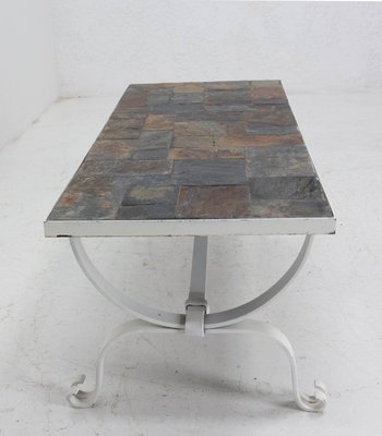 Mid-Century French Wrought Iron & Slate Top Coffee Table-RIU-1141748