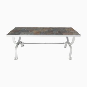 Mid-Century French Wrought Iron & Slate Top Coffee Table-RIU-1141748