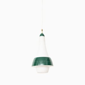 Mid-Century Frosted Green & White Ceiling Lamp-NZV-1279392