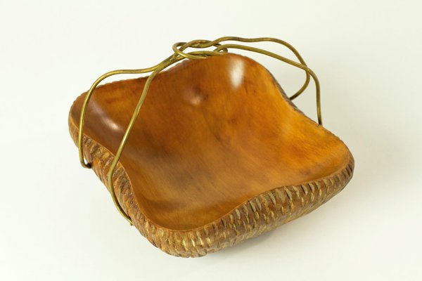 Mid-Century Fruit Basket in Maple and Brass, Italy-FO-1252014