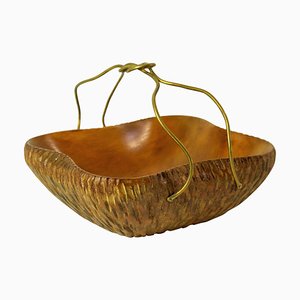 Mid-Century Fruit Basket in Maple and Brass, Italy-FO-1252014