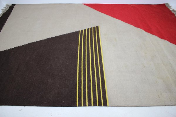 Mid-Century Geometric Kilim Carpet in the Style of Antonín Kybal, 1950s-TZ-647291