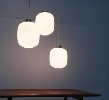 Mid-Century German Balloon Glass Pendant Lamps, 1960s, Set of 3-UAH-1725477