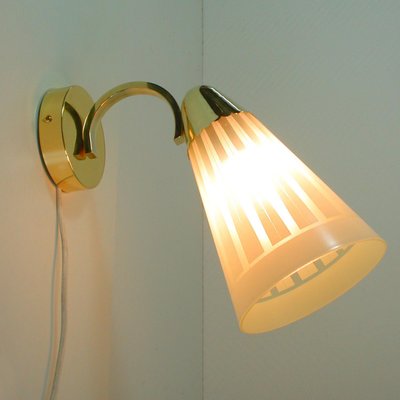 Mid-Century German Brass and Glass Wall Light Sconce, 1950s-OE-897849