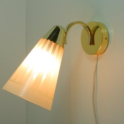 Mid-Century German Brass and Glass Wall Light Sconce, 1950s-OE-897849