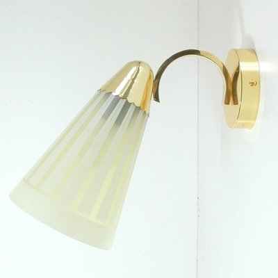 Mid-Century German Brass and Glass Wall Light Sconce, 1950s-OE-897849