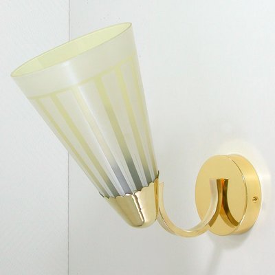 Mid-Century German Brass and Glass Wall Light Sconce, 1950s-OE-897849