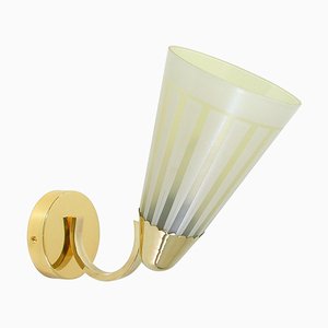 Mid-Century German Brass and Glass Wall Light Sconce, 1950s-OE-897849