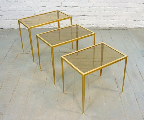 Mid-Century German Brass Coffee Tables from Vereinigte Werkstätten, 1960s, Set of 3-QFD-882624