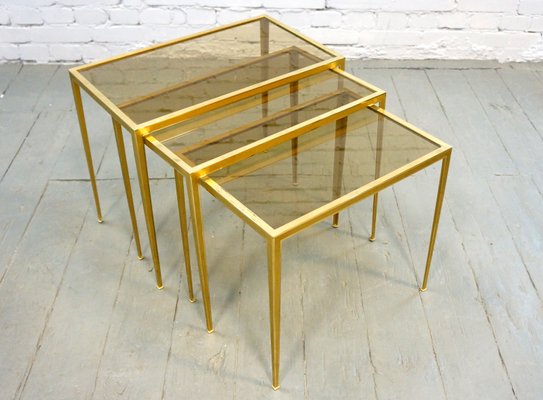 Mid-Century German Brass Coffee Tables from Vereinigte Werkstätten, 1960s, Set of 3-QFD-882624