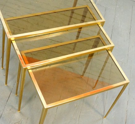 Mid-Century German Brass Coffee Tables from Vereinigte Werkstätten, 1960s, Set of 3-QFD-882624