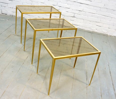 Mid-Century German Brass Coffee Tables from Vereinigte Werkstätten, 1960s, Set of 3-QFD-882624