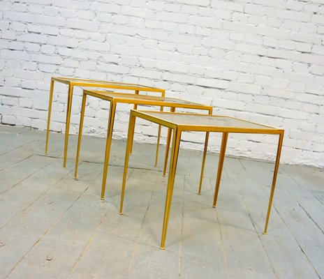 Mid-Century German Brass Coffee Tables from Vereinigte Werkstätten, 1960s, Set of 3-QFD-882624