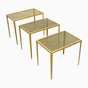 Mid-Century German Brass Coffee Tables from Vereinigte Werkstätten, 1960s, Set of 3-QFD-882624