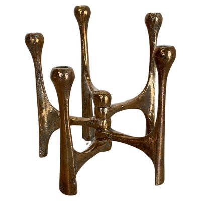 Mid-Century German Brutalist Candleholder in Bronze by Michael Harjes, 1960s-QZ-1372733