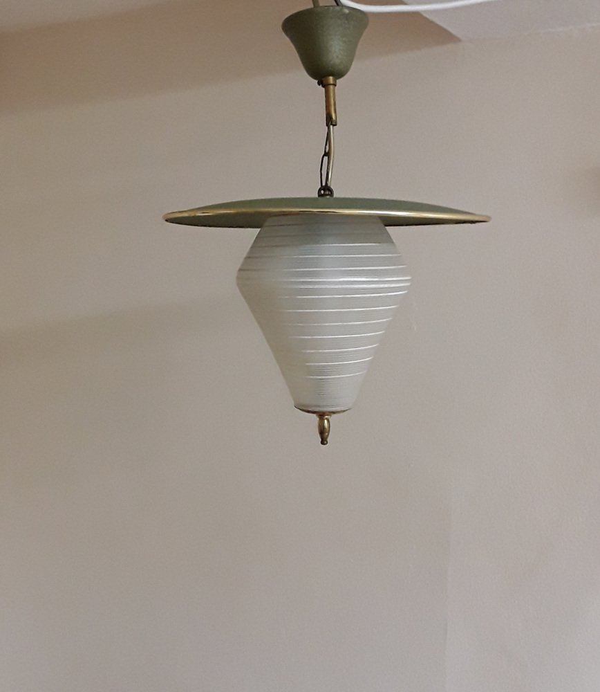 Mid-Century German Ceiling Lamp in Lantern Shape with Green-Painted Metal Parts, 1950s