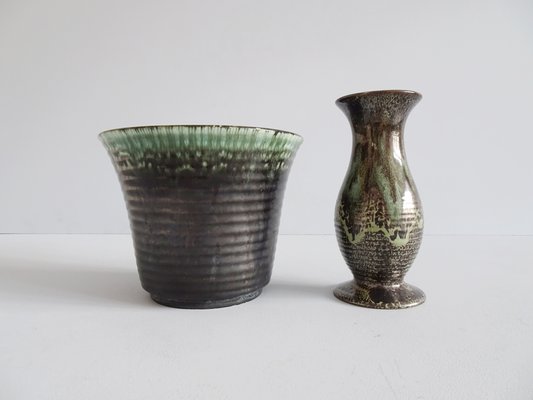 Mid-Century German Ceramic Vase and Planter, 1940s, Set of 2-BLG-635563