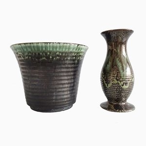 Mid-Century German Ceramic Vase and Planter, 1940s, Set of 2-BLG-635563