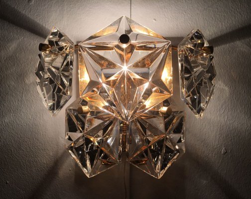 Mid-Century German Faceted Crystal and Brass Sconces from Kinkeldey, Set of 3-UAH-796244