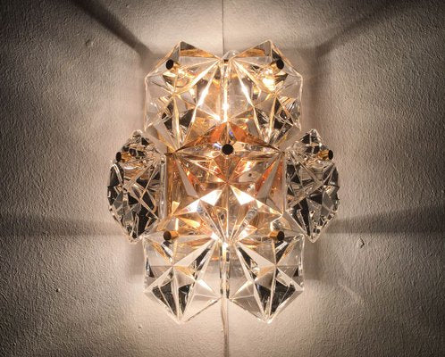 Mid-Century German Faceted Crystal and Brass Sconces from Kinkeldey, Set of 3-UAH-796244