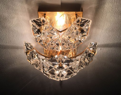 Mid-Century German Faceted Crystal and Brass Sconces from Kinkeldey, Set of 3-UAH-796244