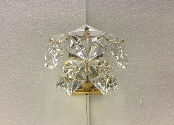 Mid-Century German Faceted Crystal and Brass Sconces from Kinkeldey, Set of 3-UAH-796244