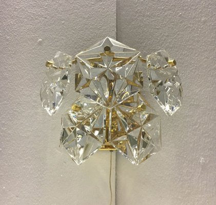 Mid-Century German Faceted Crystal and Brass Sconces from Kinkeldey, Set of 3-UAH-796244