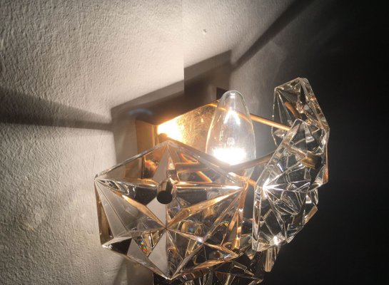 Mid-Century German Faceted Crystal and Brass Sconces from Kinkeldey, Set of 3-UAH-796244