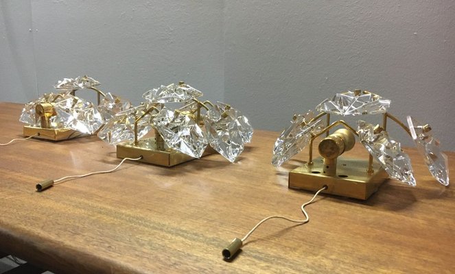 Mid-Century German Faceted Crystal and Brass Sconces from Kinkeldey, Set of 3-UAH-796244