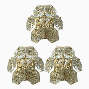 Mid-Century German Faceted Crystal and Brass Sconces from Kinkeldey, Set of 3-UAH-796244