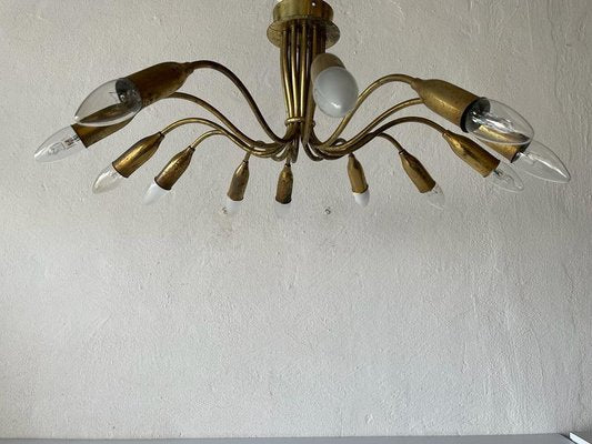 Mid-Century German Full Brass 12-Armed Sputnik Chandelier, 1950s-RDS-1196888