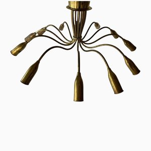 Mid-Century German Full Brass 12-Armed Sputnik Chandelier, 1950s-RDS-1196888