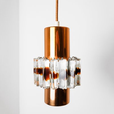 Mid-Century German Glass & Copper Hanging Lamp, 1960s-YGX-1172081