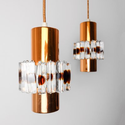 Mid-Century German Glass & Copper Hanging Lamp, 1960s-YGX-1172081