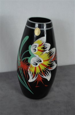 Mid-Century German Glass Vase with Floral Design from Ilmenau Glas, 1950s-HIZ-1383586