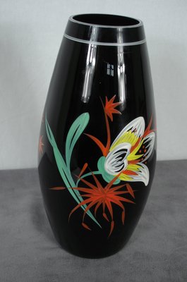 Mid-Century German Glass Vase with Floral Design from Ilmenau Glas, 1950s-HIZ-1383586