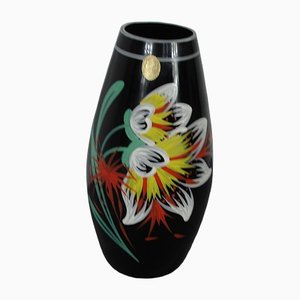 Mid-Century German Glass Vase with Floral Design from Ilmenau Glas, 1950s-HIZ-1383586