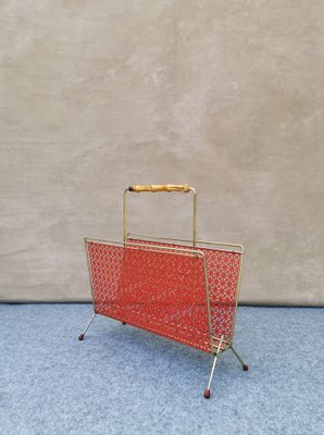 Mid-Century German Gold & Red Magazine Rack, 1950s-FW-1294968