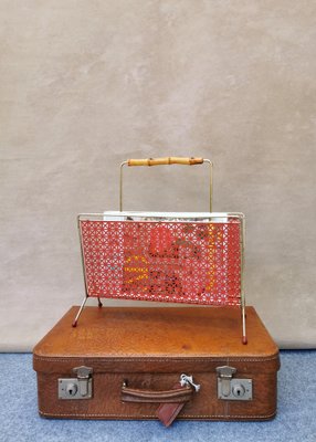 Mid-Century German Gold & Red Magazine Rack, 1950s-FW-1294968