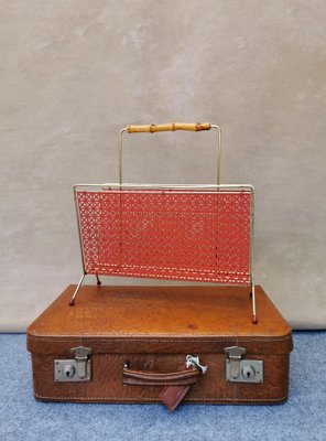 Mid-Century German Gold & Red Magazine Rack, 1950s-FW-1294968