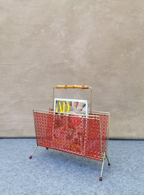 Mid-Century German Gold & Red Magazine Rack, 1950s-FW-1294968