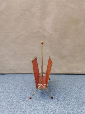 Mid-Century German Gold & Red Magazine Rack, 1950s-FW-1294968